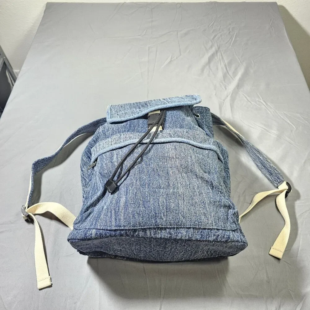 NWT Urban Outfitters Backpack - Blue Denim Canvas Buckle Drawstring Closure